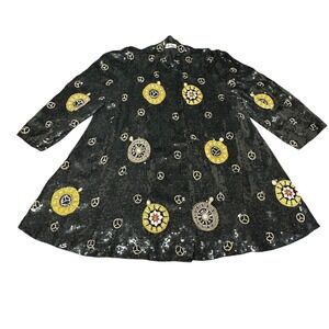 VTG French Collizioni XL Silk Sequin Beaded Pocket-Watch & Peace-Sign Jacket